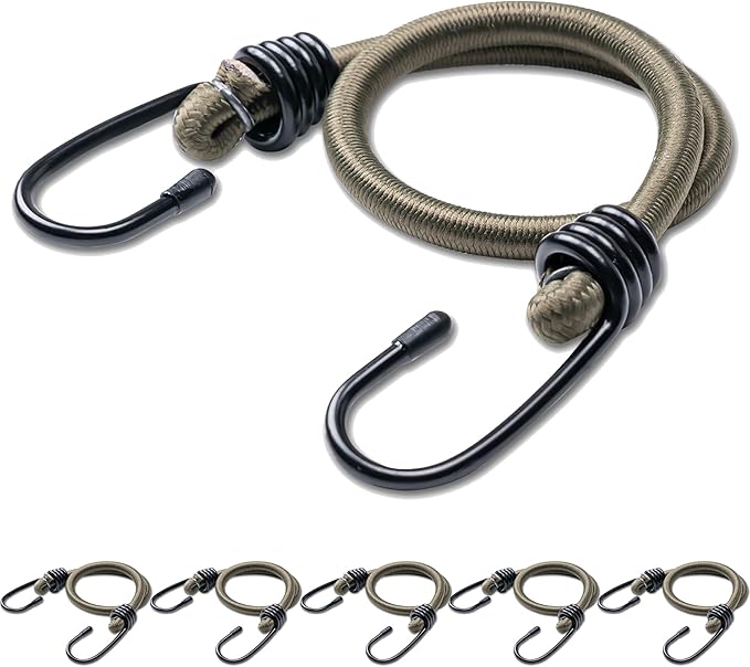 Aegero 18inch Bungee Cords with Hooks,6Pcs Heavy Duty Extra Strong Outdoor Elastic Rope,Multi-Purpose Elastic Bungee Straps for Luggage,Camping,Tarps,Bike Rack,Outdoor Tent,Weatherproof（Olive Green）