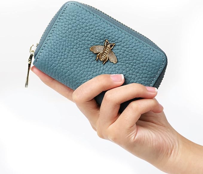 imeetu RFID Credit Card Holder, Small Leather Zipper Card Case Wallet for Women
