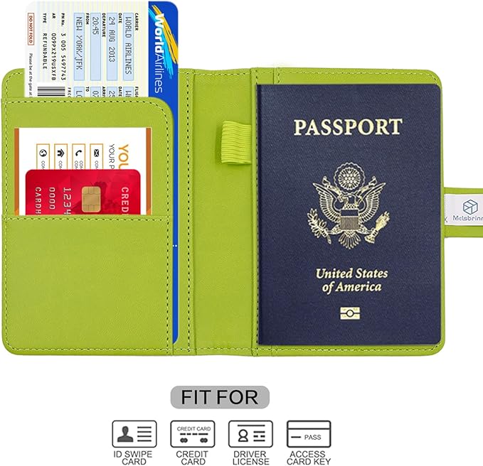 Melsbrinna Premium Leather Passport Holder Covers Case, Waterproof Rfid Blocking Travel Wallet Passport Holder with Pen Holder, Cute Passport Book for Women/Men
