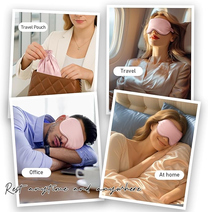 Umisleep Sleep Mask in Certified Mulberry Silk, 22 Momme 6A Soft Eye Masks for Sleep, Adjustable Sleep Masks for Women Men, Light Blocking Sleeping Mask, Silk Eye Mask for Sleeping, Blindfold, Pink