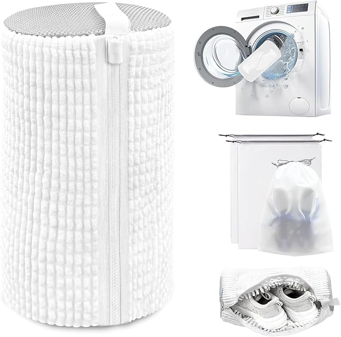 Shoe Washing Machine Bag,Laundry Shoe Bag for Washer and Dryer,Reusable Shoe Cleaning Bag for Sneakers,Tennis Shoes,With Self-locking Zipper, Microfiber Inside,Include Shoe Bag (Pro White - 1 Pack)