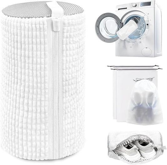 Shoe Washing Machine Bag,Laundry Shoe Bag for Washer and Dryer,Reusable Shoe Cleaning Bag for Sneakers,Tennis Shoes,With Self-locking Zipper, Microfiber Inside,Include Shoe Bag (Pro White - 1 Pack)