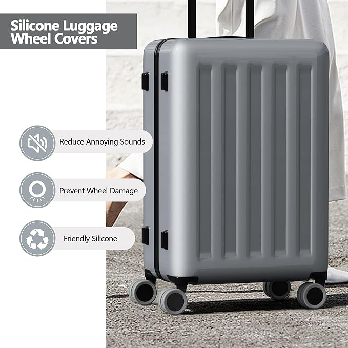AWINNER Luggage Wheel Covers 8 Pack Upgraded,Silicone Luggage Wheel Protector Covers for most 8 Spinner Wheel Suitcases or Office Chair Caster,Durable,Mute and Shock Absorption (Grey)