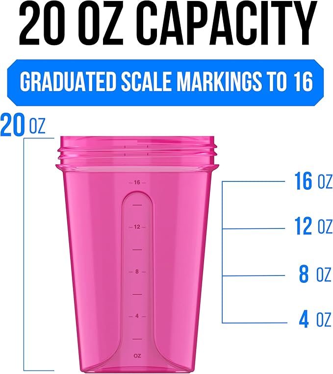 VELOMIX -2 Pack- 20 oz Protein Shaker Bottles for Protein Mixes - 2x Wire Whisk | Leak Proof Shaker Cups for Protein Shakes and Pre Workout | Protein Shaker Bottle Pack (A6) Black/Pink