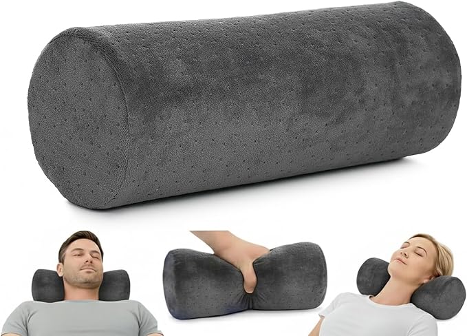 AllSett Health Round Cervical Roll Cylinder Bolster Pillow with Removable Washable Cover, Ergonomically Designed for Head, Neck, Back, and Legs, Grey | 13" X 5"