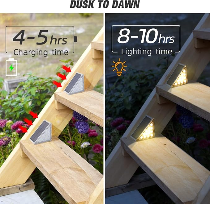 Solar Step Lights,6 Pack Warm White Solar Stair Lights Outdoor Waterproof IP67 Auto On Off,Solar Lights for Steps,Stair,Patio,Yard,Porch,Front Door,Sidewalk,Deck Decor