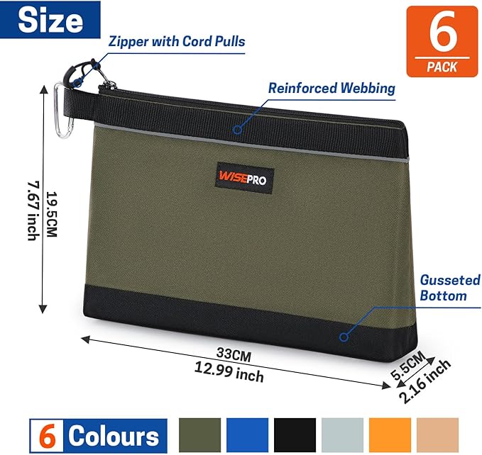 Zipper Tool Pouches, Multi-Purpose Utility Tool Bags Organizer for Small Hand Tools, Screws, Nails, Hardware, Pliers & Wrenches, Storage Pouch Set for Electricians, Plumbers, HVAC & Mechanics