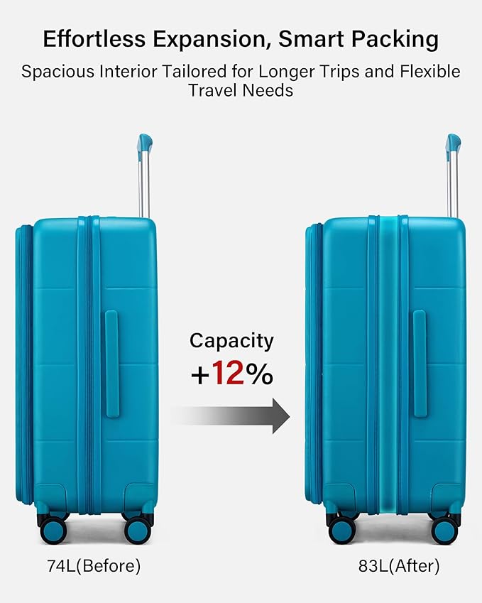 Hanke Hardside Expandable Checked Luggage, 24 Inch Top Opening Trunk Luggages with Spinner Wheels, All-PC Hard Shell Suitcase, Lightweight TSA Checked-Medium(Caribbean Blue, 83L)