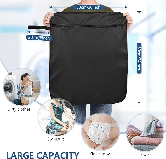 OTraki 20x24 inch Wet Bag for Swimsuit 2pcs Large Gym Wet Bag with Handle & Zipper Wet Clothes Organizing Machine Washable Waterproof Wet Dry Bag for Travel Drying Do Not Exceed 176℉ Black