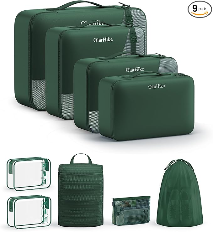 11 Set / 9 Set Packing Cubes for Travel,Gifts for Women Mom Kids,TSA Approved Bags for Makeup, Cosmetic, Toiletry, Organizers for Suitcase Carry On,Cruise Essentials Airplane Accessories,Dark Green