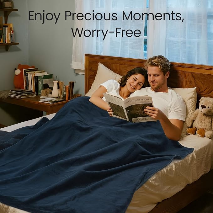 LOOBANI Waterproof Blanket for Bed: Reversible Leakproof King Size Bed Blankets 85" x 108", Soft Flannel & Coral Fleece Bed Blanket Water Resistant for Couch Sofa Cover, Travel, Movie Time, Blue