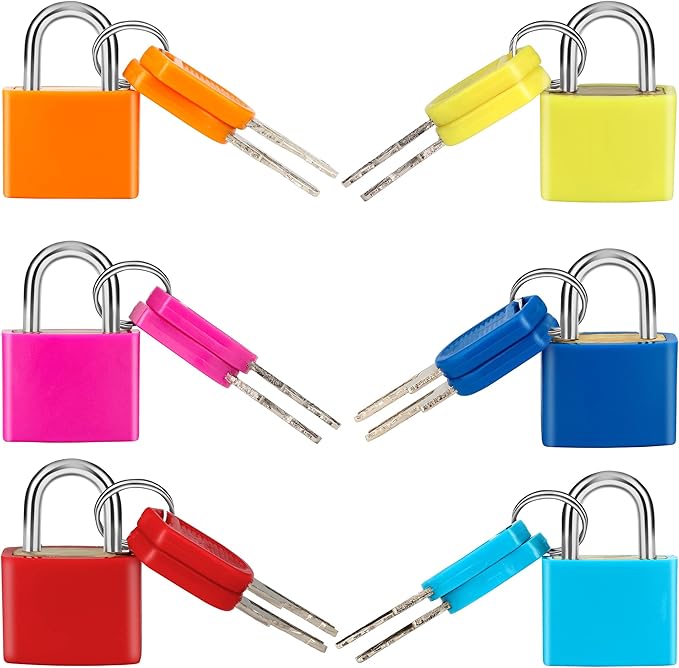 6 Pcs Suitcase Locks with Copper Keys Protect Your Belongings with Febwind's Set of 6 Mini Padlocks Multicolor Durable Locks for Suitcases Backpacks Boxes Cabinet and Laptop Bags
