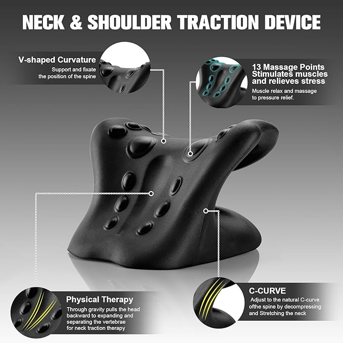 Neck Stretcher and Cervical Traction Device, Relaxer for TMJ Pain and Shoulder Pain Relief, Cervical Traction Device Pillow, Spine and Neck Corrector(Black)