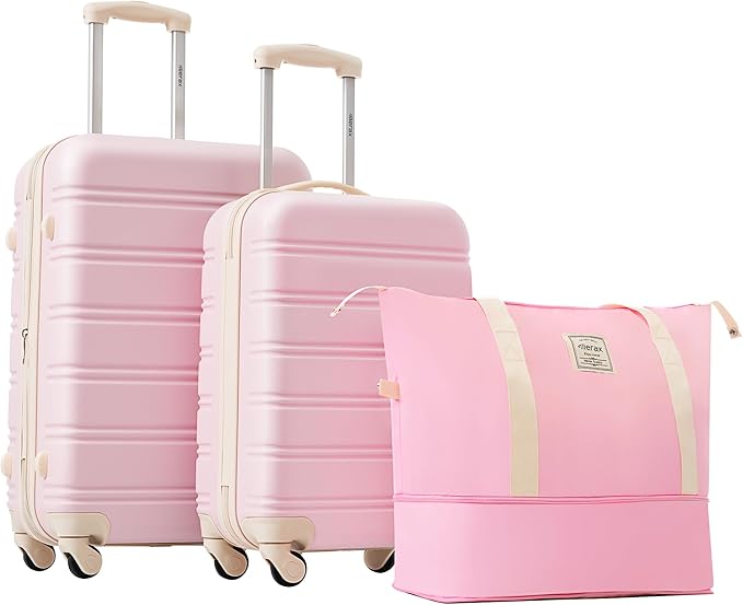 Merax Luggage Sets 2 Piece Suitcase Set 20/24 IN,Carry on Luggage and Travel Bag TSA Lock Expandable,Hard Case Luggage with Spinner Wheels,White Pink