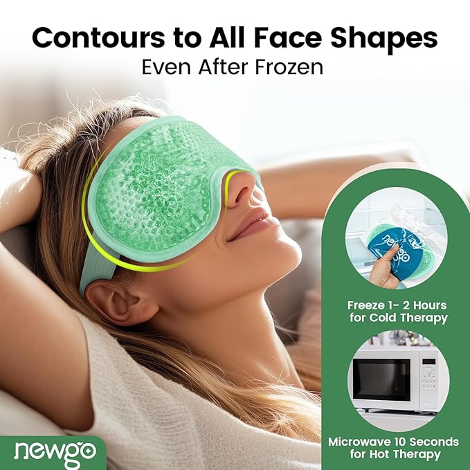 NEWGO Cooling Eye Mask for Puffy Eyes, Cold Eye Mask Eye Ice Pack for After Eyes Surgery, Tension Stress Relief, Itchy Eyes, Headaches, Dark Circles - Blue (Green)