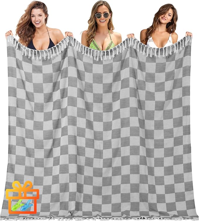 Antfuny Giant Beach Towel Blanket Autumn Outing Stuff for Women & Men Road Trip Camping Gear Ship Cruise Gear Must Haves Extra Large XXL Gray Plain Pattern Airplane Accessories Travel Gadgets