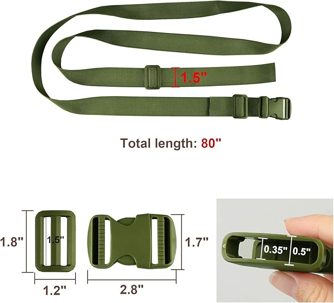 MAGARROW 65" 1.5" Utility Straps with Buckle Adjustable, 4-Pack (Army Green (4-PCS))
