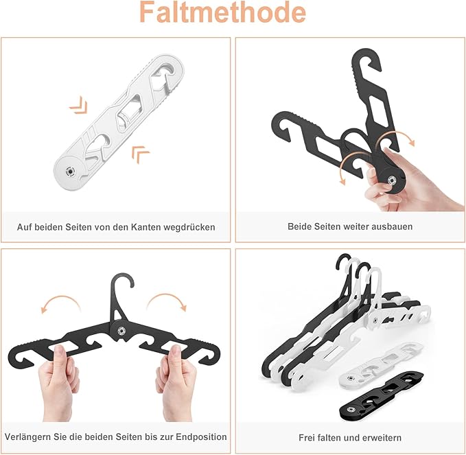 NICEDACK Premium Travel Hangers, Portable Folding Clothes Hangers, Super Bearing Collapsible Hanger Foldable Clothes Drying Rack for Travel, Indoor and Outdoor Use(3 White + 3 Black)