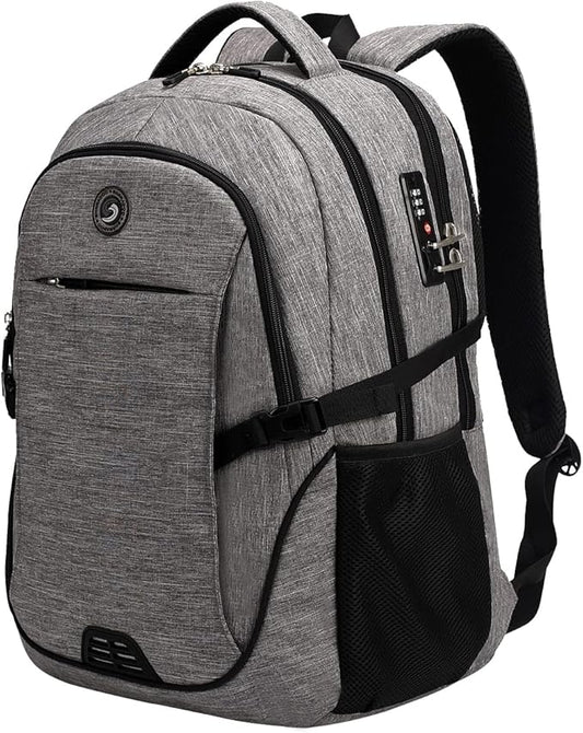 SHRRADOO Anti Theft Laptop Backpack Travel Backpacks with Combination Lock for Women Men High School College Backpack Computer Bag Fits 17 Inch Laptop,Black