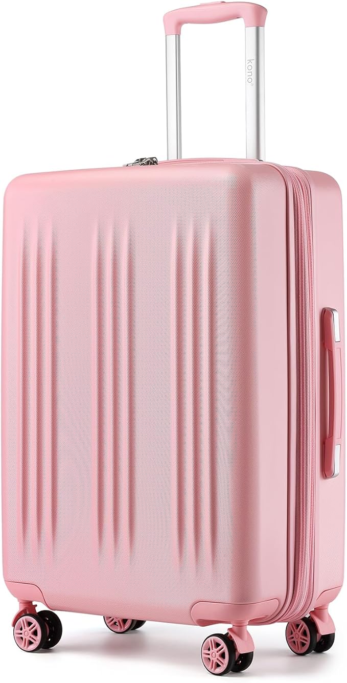 Kono Lightweight 28 Inch Expandable Luggage with Quiet Spinner Wheels TSA Lock, Scratch and Drop Resistant PC+ABS Hardside Durable Large Checked Suitcase, Pink