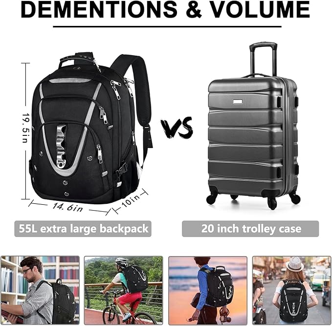 Mogplof 18.4 Laptop Backpack for Men, 55L-60L Extra Large Gaming Laptops Backpack, TSA Friendly Flight Approved RFID Anti-theft Pocket, Water Resistant Suiltable for Travel Business Work
