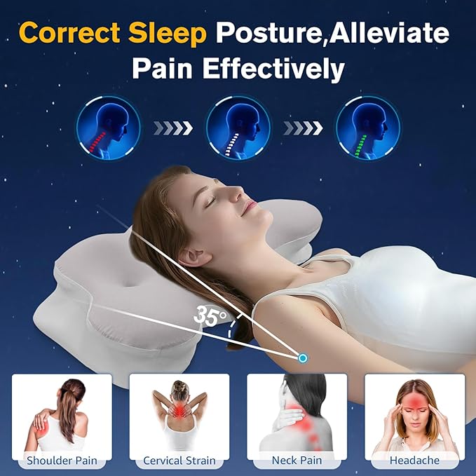Cervical Neck Pillow, Pillows for Neck and Shoulder Pain, Contour Pillow, Neck Pillows, Pillow for Neck Pain Relief, Side Sleeper Pillows for Adults, Ergonomic Pillow, Memory Foam Pillows