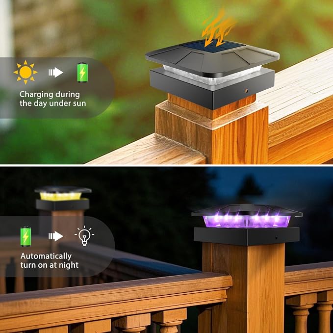 8 Packs 4x4 Solar Post Cap Lights RGB Color Changing | Post Top Light Solar Fit 4x4/3.5×3.5 Wood & Vinyl Posts, Waterproof Caps Lighting for Outside Fence Deck Porch Yard Mailbox