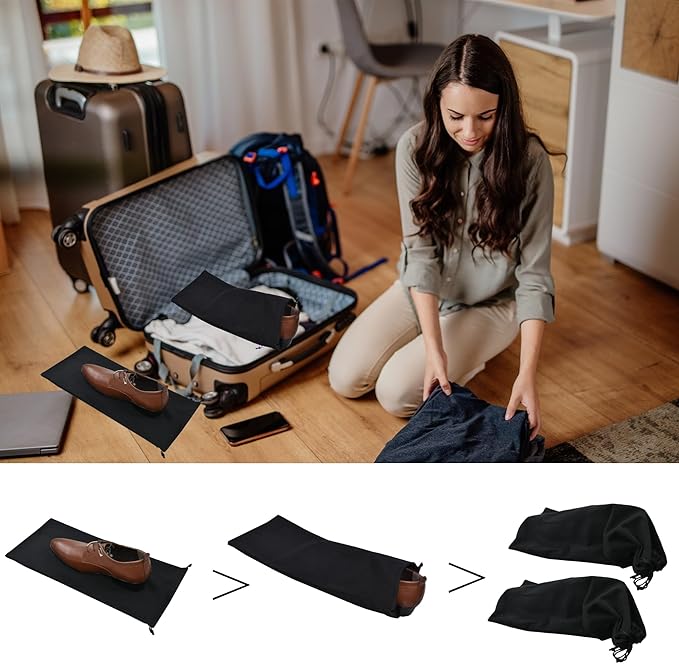 GONGKANGYUAN 4 Pack Shoe Bags for Travel Flannel Single Shoe Pouch with Drawstring for Men Women Travel Protecting Storing Shoes