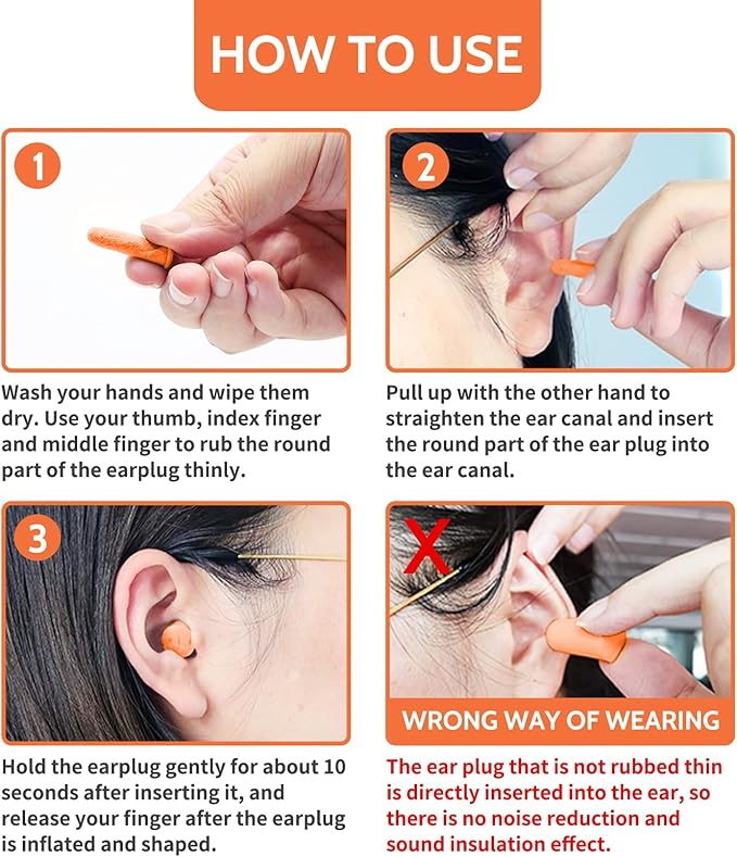 LYSIAN Soft Foam Earplugs 38dB SNR, 60 Pairs, Disposable Noise Cancelling Ear Plugs for Snoring, Work, Sleeping, Industrial, Shooting Range Hearing Protection- Orange