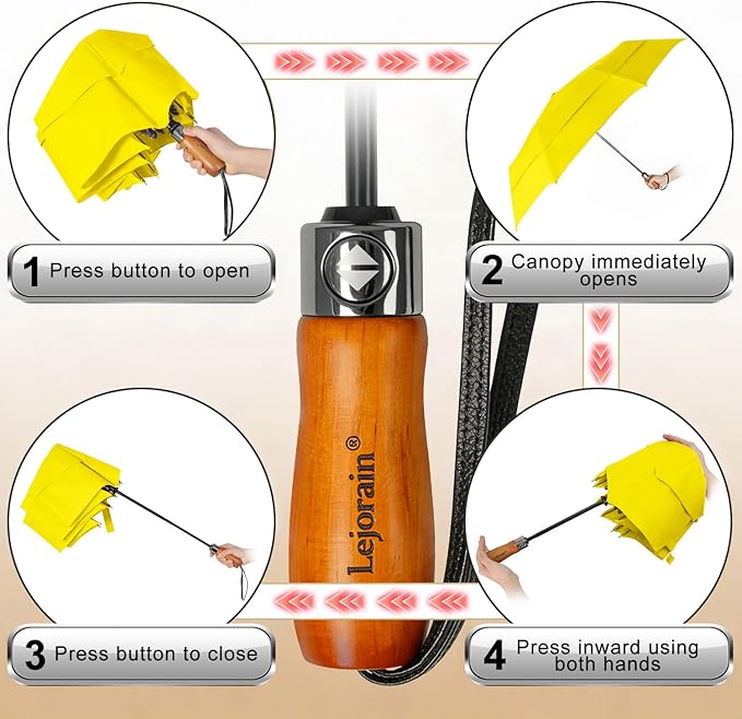 Lejorain Large Folding Golf Umbrella - Compact Mens Umbrellas Travel Rain and Windproof 54inch Collapsible Automatic Open Close Umbrella 210T Teflon Vented Double Canopy
