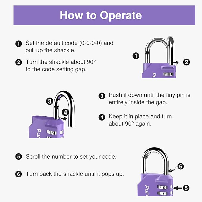 Puroma 2 Pack Combination Lock for Locker 4 Digit Outdoor Waterproof Padlock for School, Gym, Sports, Fence, Toolbox, Gate, Case, Outdoor, Hasp Storage (Purple)