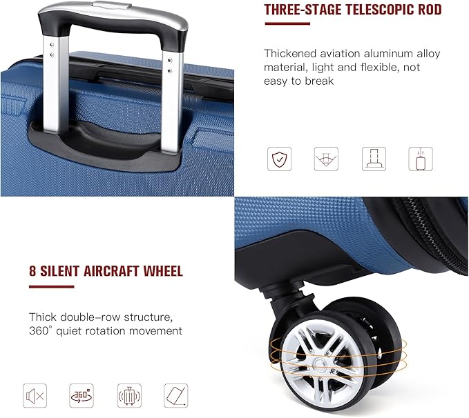 Kono 20" Carry on Luggage with Spinner Wheel TSA Lock, Lightweight PC+ABS Hardside Luggage Durable Small Carry on Suitcase Navy