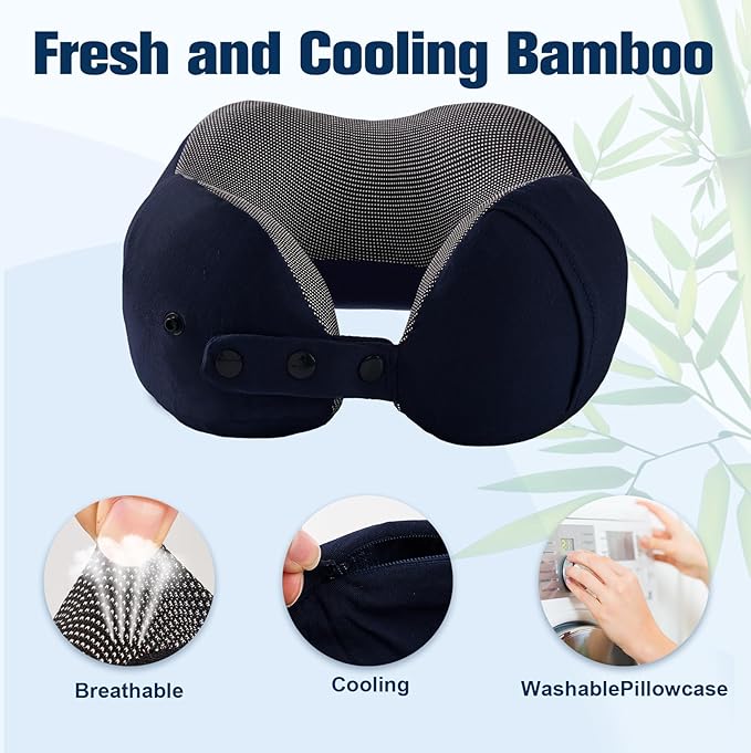 Neck Pillow for Traveling, Travel Pillows for Airplanes,100% Pure Memory Foam Travel Neck Pillow, Adjustable Flight Pillow, Portable Plane Accessories with Eye Mask, Earplugs, Carry Bag