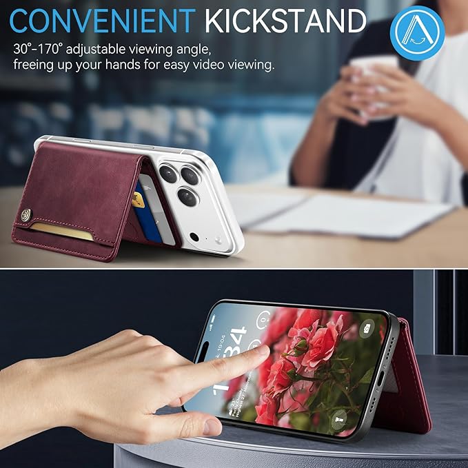 Vinich for MagSafe Wallet Magnetic RFID Blocking Card Holder Compatible with MagSafe Phones and Cases, Strong Magnet Minimalist Phone Wallet for iPhone 17/16/15/14/13/12/Pro/Max/Plus, Burgundy