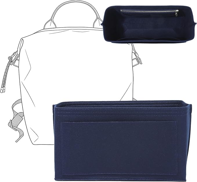 Doxo Backpack Organizer Insert for Longchamp Le Pliage L Backpack | Felt Material with 8 Compartments & YKK Zipper Pocket | Custom-Fit Longchamp Backpack Insert (LB, Navy)