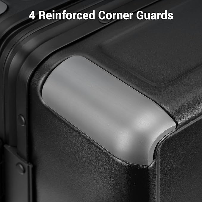 LEVEL8 Zipperless Carry On Suitcase Airline Approved with Aluminum Frame, Hard Shell Luggage with Spinner Wheels, Metal Travel Luggage with Packing Organizers, 20 Inch, Black
