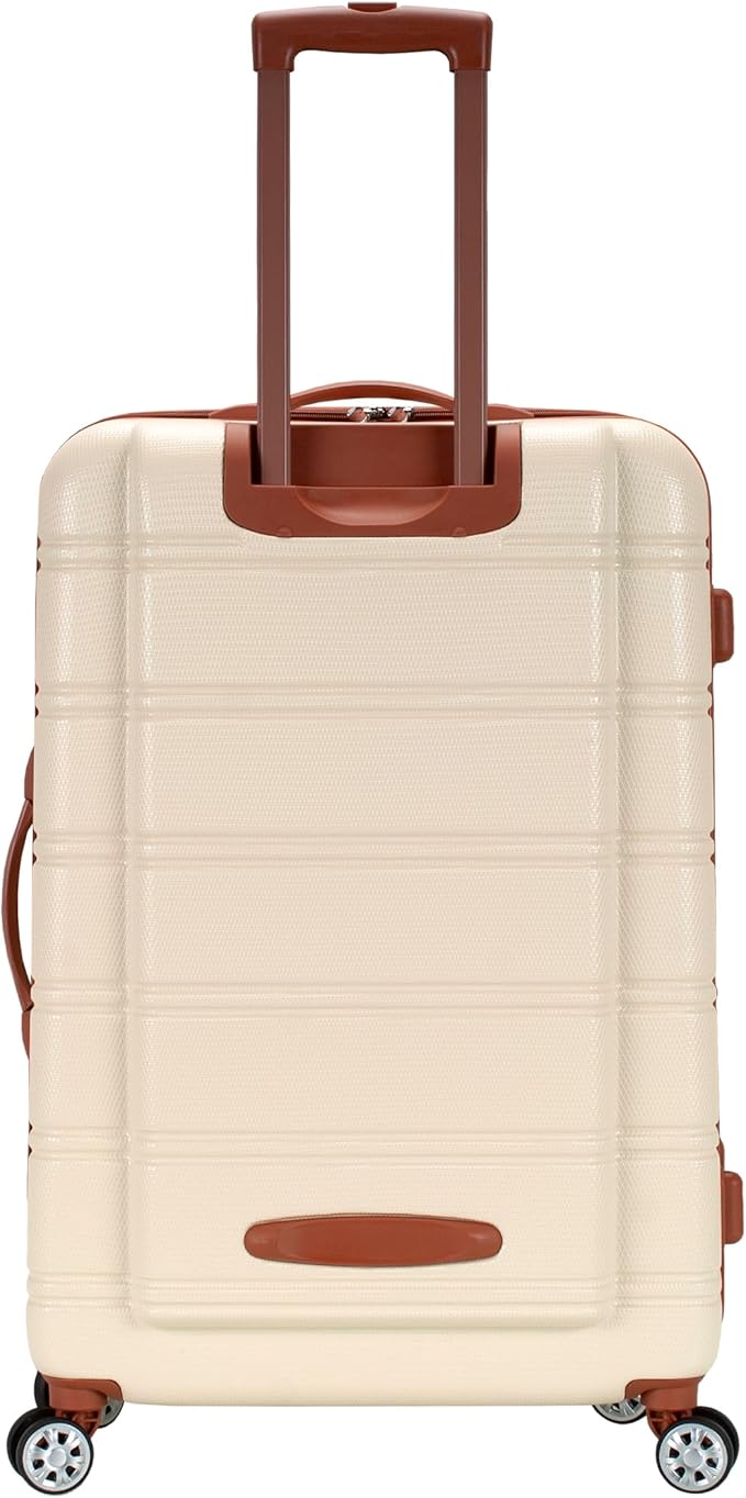 Rockland Melbourne Hardside Expandable Spinner Wheel Luggage, White, Checked-Large 28-Inch