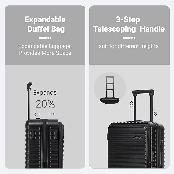 3 piece Luggage Set Expandable Suitcase 22x14x9 Airline Approved Carry on, Front Opening ABS Hard Case Suitcases with Spinner Wheels, TSA Lock