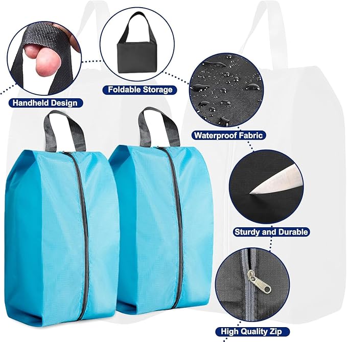 5Pcs XL Travel Shoe Bags Portable Travel Gifts Shoe Organizer with Zipper Closure, Waterproof Nylon Shoe Storage Organizer with Handle Travel Bags For Men and Women, Blue