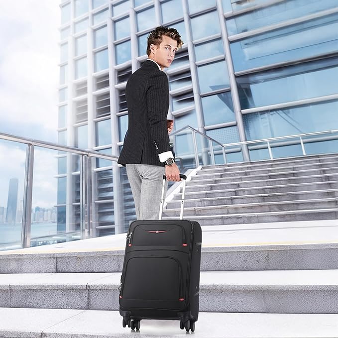 Softside Expandable Luggage with 4 Spinner Wheels, Durable Carry-On Luggage Suitcase (Coffee, 2-Piece Set 21/25)