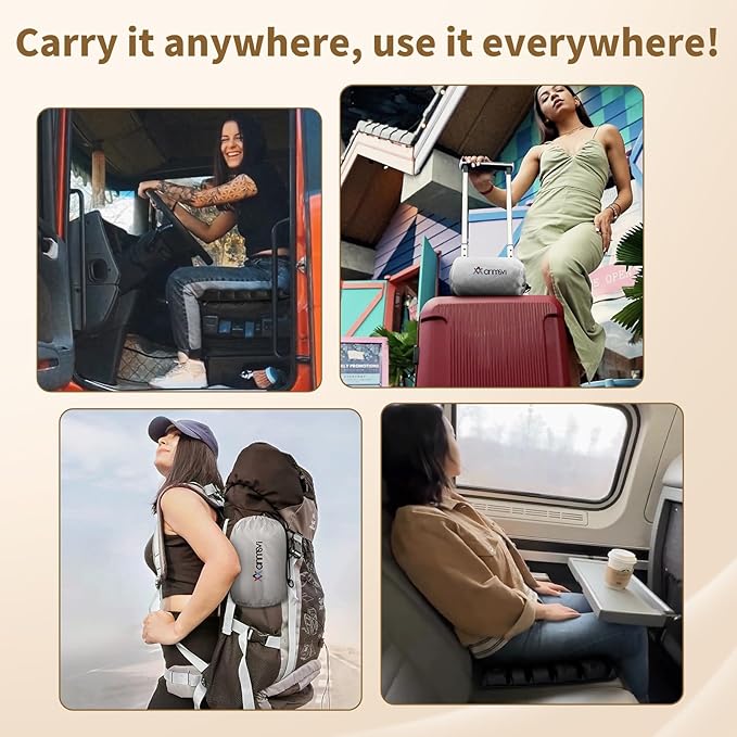 Air Inflatable Travel Seat Cushion with Built-in Pump & Carry Bag– Portable & Adjustable for Airplane, Car, Office – Coccyx, Sciatica & Tailbone Pain Relief (Black)
