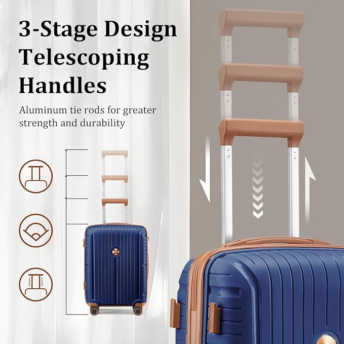 Joyway Luggage Sets 6 Piece PP Hardside Carry on Suitcase with Spinner Wheels and TSA Lock for Travel, Blue