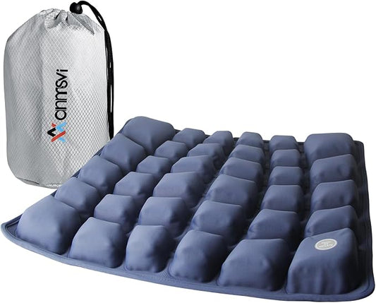 Air Inflatable Travel Seat Cushion with Built-in Pump & Carry Bag– Portable & Adjustable for Airplane, Car, Office – Coccyx, Sciatica & Tailbone Pain Relief (Blue)
