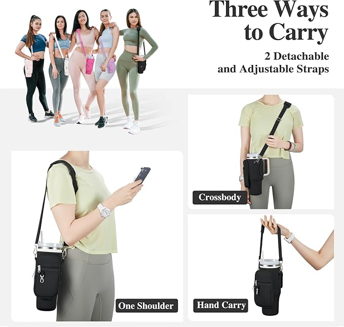 linmaya Water Bottle Carrier Bag for Stanley Cup 40/30oz with Phone Holder Pockets,Neoprene Water Bottle Cross-body Bag with Adjustable Shoulder & Hand Strap Stanley Cup Accessories