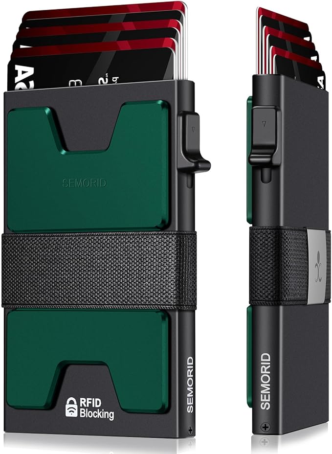 SEMORID Slim Aluminum Card Holder Wallet for Men, Durable Expandable Backplate, RFID Blocking Minimalist Metal Pop Up Wallet, Holds 12+ Cards Plus Cash