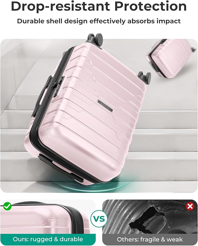 BAGSMART Carry On Luggage 22x14x9 Airline Approved with Spinner Wheels,Lightweight 20 Inch Luggage with TSA Lock,Expandable Hard Shell Carry On Suitcases for Men Women,Pink