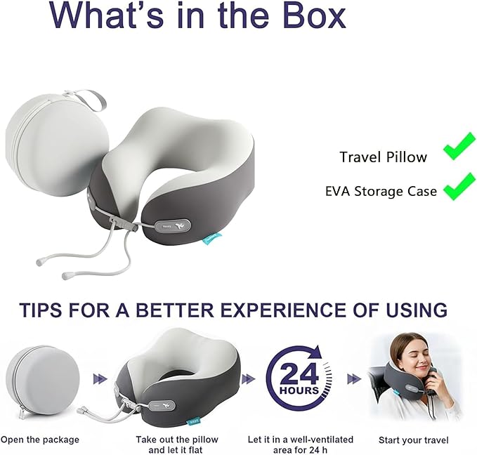 Travel Pillow with New Cool Material,Neck Pillow for Traveling 100% Pure Memory Foam,Travel Neck Pillow with Zipper Box, Airplane Pillow for Traveling,Travel Essentials (Grey)