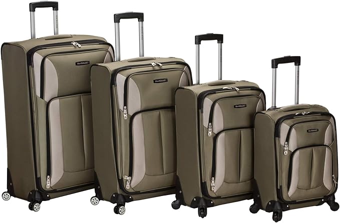 Rockland Impact Softside Spinner Wheel Luggage Set, Olive, 4-Piece Set (18/22/26/30)