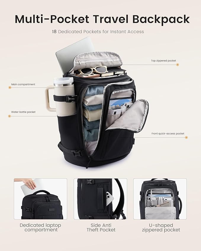 LOVEVOOK Travel Backpack for Women & Men, 40L TSA Approved Carry On Backpack with 3 Packing Cubes, Waterproof Weekender Overnight Bag for 2-4 Day Trips, Business & Travel Essentials, Slate Green-Black
