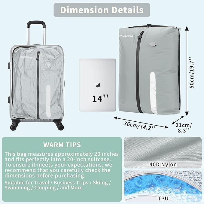 Vacuum Bag for Travel, Professional IPX8 Waterproof Reusable Vacuum Compression Bags for Travel Suitcases, Durable Space Saver Bag(3 PACK,With Pump)